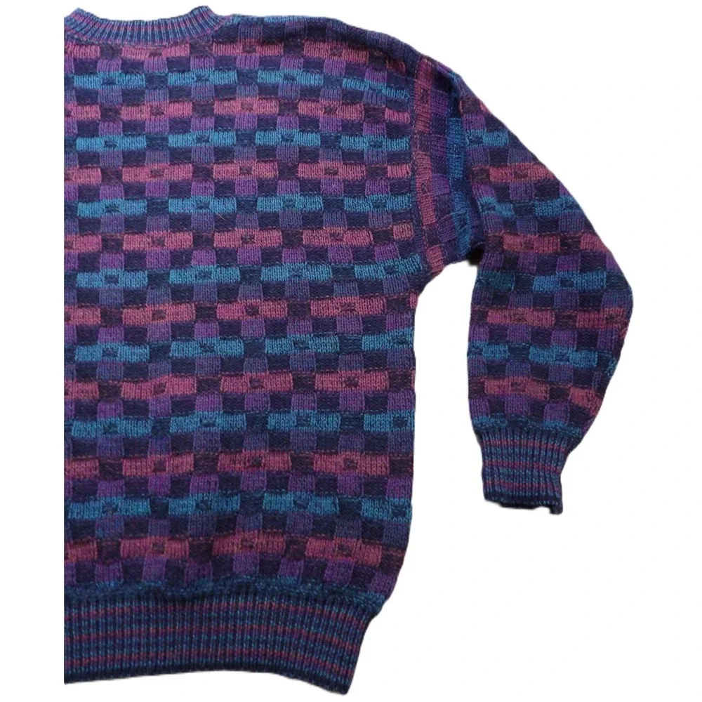 VTG Crossings Geometric Checkerboard Sweater Men L Made in USA 90s Knit Pullover